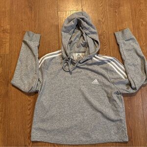 Adidas Gray Hoodie Size Large 3-Stripes Sleeve Pullover Sweatshirt Athletic